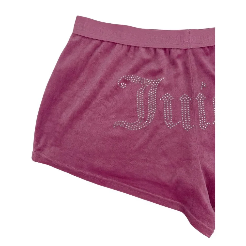 Juicy Couture Rhinestone Logo Pink Velour Lounge Shorts XL Y2K Revive - Picture 8 of 13